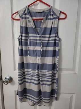 Prana Blue and Cream Striped Sleeveless Long Blouse